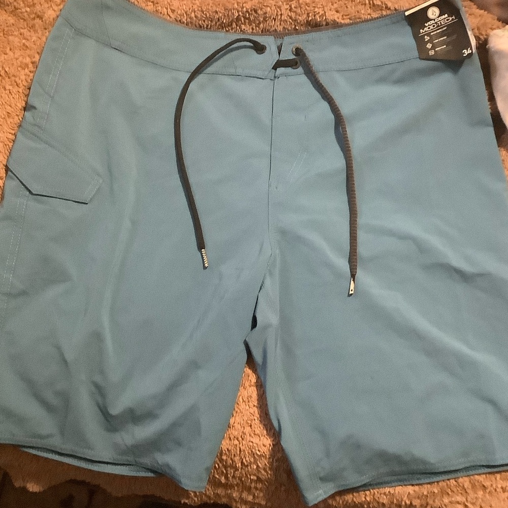 Volcom NWT Mod Tech New Blue Board Swim Drawstring Shorts size 34 stretch